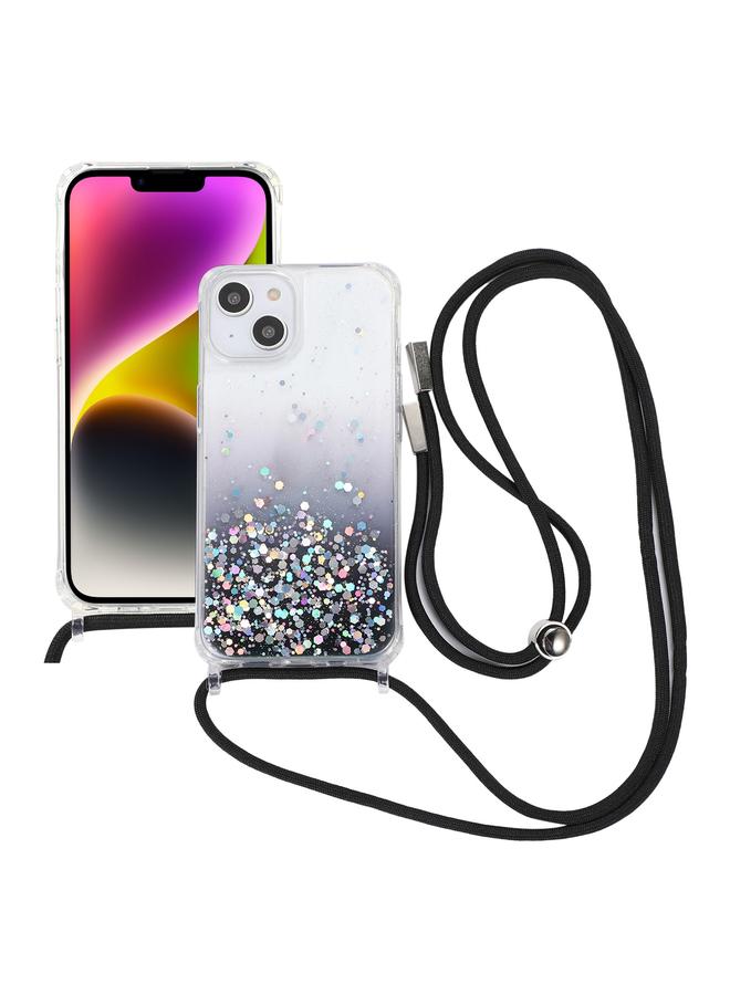 S-TOP Case For iPhone 15 Plus Gradient Glitter Epoxy TPU Thickened Acrylic Phone Case with Round Neck Lanyard - Image 1