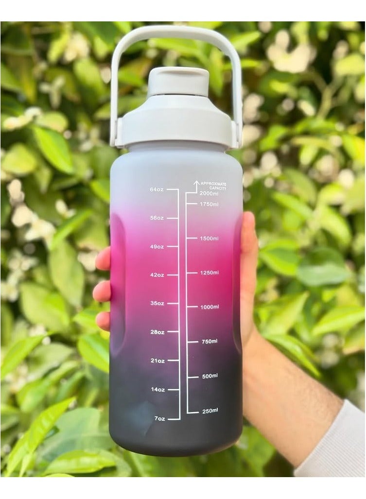 مجموعة زجاجات مياه رياضية 3 قطع (2000 مل + 900 مل + 300 مل) - زجاجات مياه رياضية خالية من BPA مع مؤشرات الوقت - إبريق مياه كبير للصالة الرياضية، الدراجة، المدرسة، والأنشطة الخارجية - Image 4
