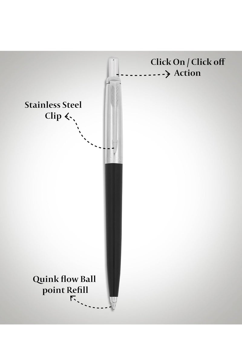 باركر قلم باركر جوتر القياسي | لون الحبر أزرق | هيكل أسود مع حواف من الكروم، قلم حبر جاف بخاصية النقر | قلم كتابة سلس للطلاب والكتاب والمحترفين - Image 2