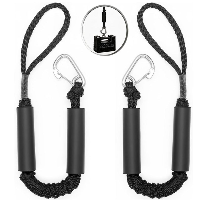 Manifish 2 PK Black Bungee Dock Lines for Boats 2FT with 316 Stainless Clip Boat Accessories Marine Grade Boat Rope Boating Accessories Boat Dock Lines Jet Ski or PWC Mooring Boat Lines & Dock Ties - Image 1
