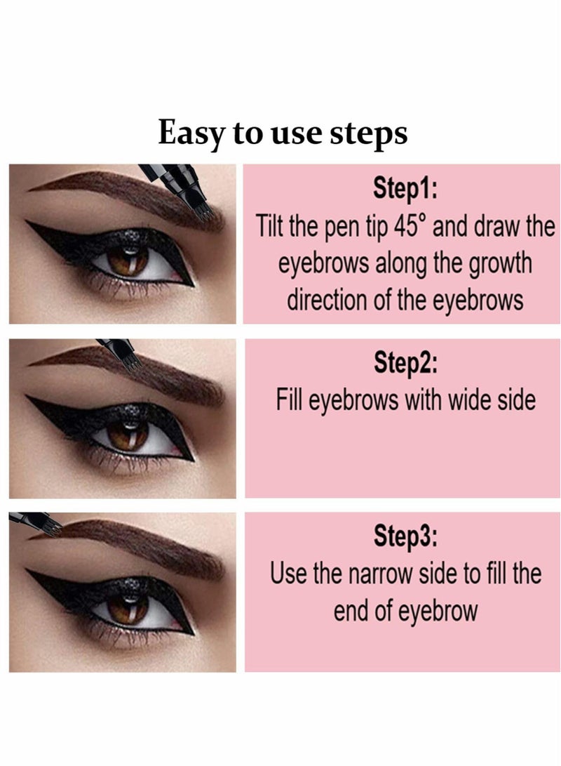 Excefore Dark Brown Eyebrow Pen, 3 Pcs Waterproof 4 Point Eyebrow Pencil  - Image 3