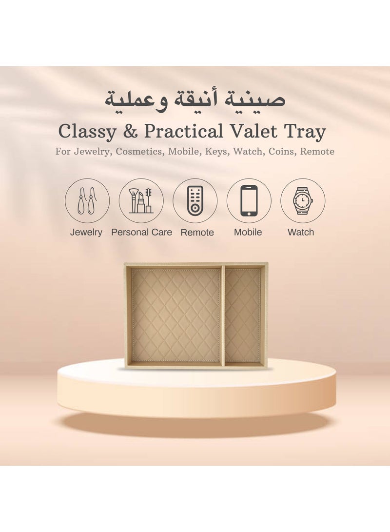 LeArt Leather Valet Tray with Divider - Leather Tray Organizer | Bedside, Nightstand, Office Desk Organizer | Catchall Tray for Wallet, Mobile Phone, Watch, Stationary (Cream)  - Image 2