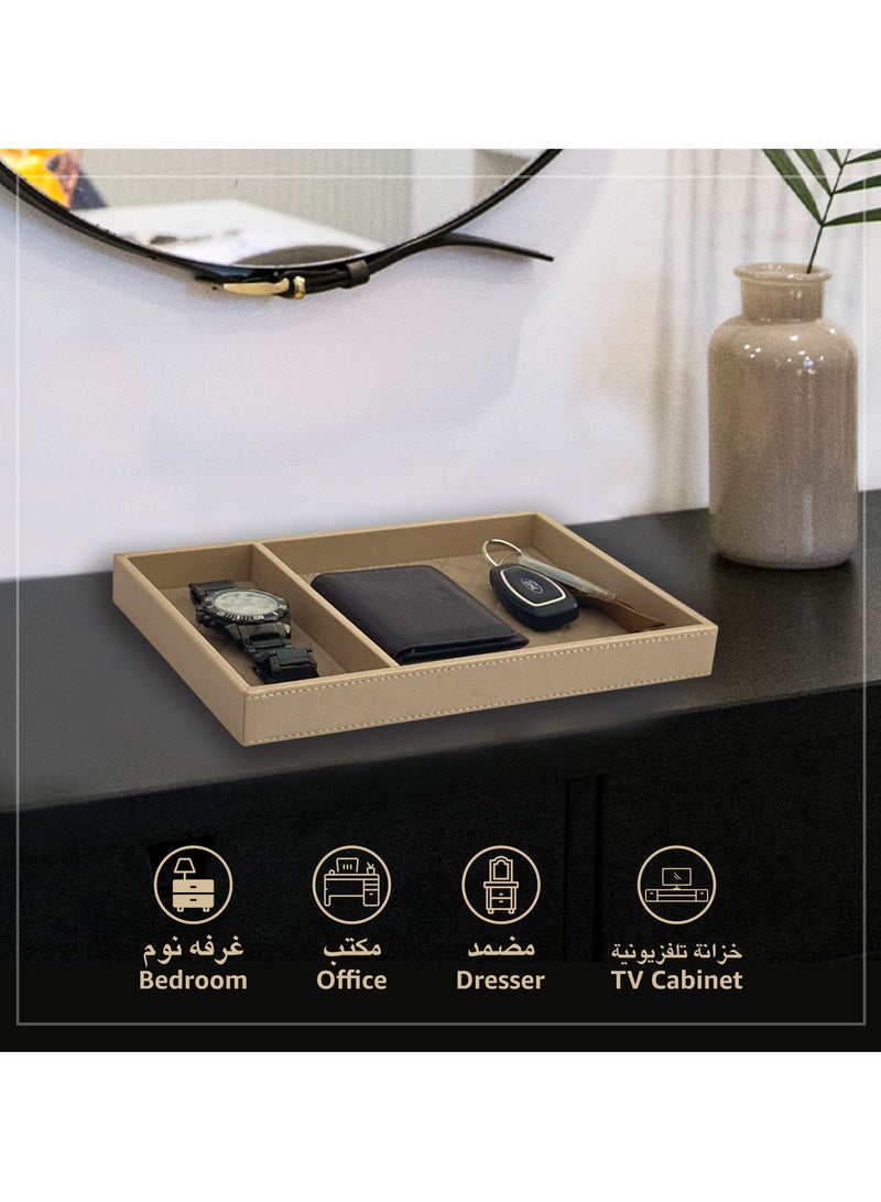 LeArt Leather Valet Tray with Divider - Leather Tray Organizer | Bedside, Nightstand, Office Desk Organizer | Catchall Tray for Wallet, Mobile Phone, Watch, Stationary (Cream)  - Image 3