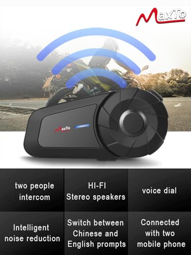 MAXTO Motorcycle Bluetooth Headset, MX1 2-Riders 800M universal Intercom Communication Systems, HiFi Stereo Sound/IPX6 Waterproof/Call Music Control, Motorcycle Helmet Speaker-Intercom-Headset(2 pack) - Image 2