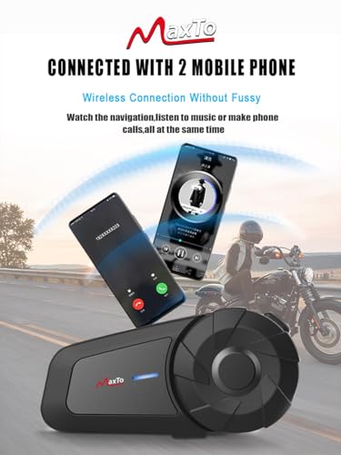 MAXTO Motorcycle Bluetooth Headset, MX1 2-Riders 800M universal Intercom Communication Systems, HiFi Stereo Sound/IPX6 Waterproof/Call Music Control, Motorcycle Helmet Speaker-Intercom-Headset(2 pack) - Image 4