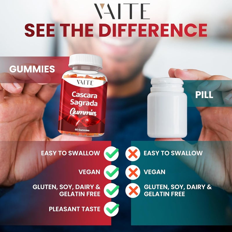 VAITE جومي كاسكارا ساغرادا مزيج الألياف مع قشر السيليوم والزنجبيل وبذور الشمر دعم لطيف للأمعاء راحة الأمعاء دعم عشبي نباتي للجميع يشجع على الراحة الهضمية 60 قطعة مضغ - Image 5