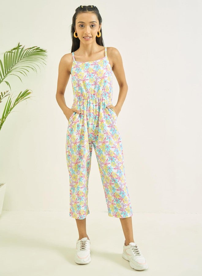 luyk Girls One Piece Dress | jumpsuits for Girls stylish |Multi Colour Printed Jumpsuit Waist Tie-Ups | Printed pattern | Floral Shoulder Straps-neckline | jumpsuits casual Wear. - Image 3