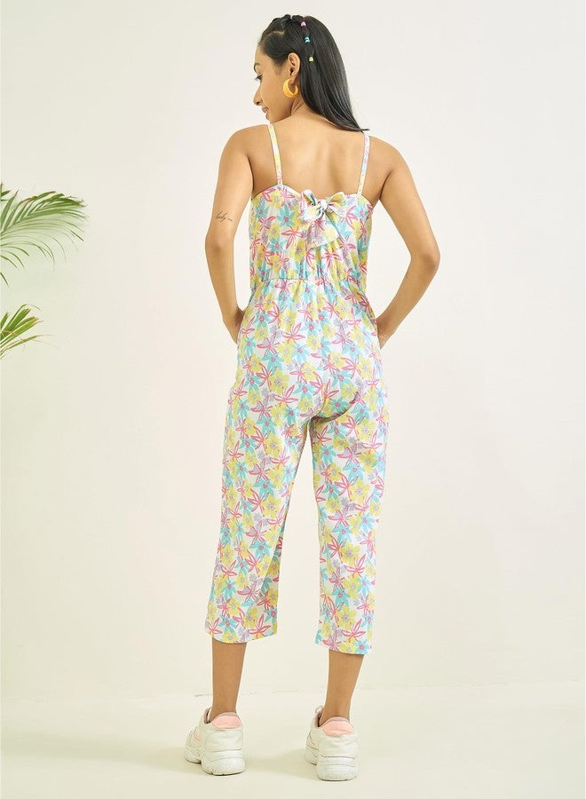 luyk Girls One Piece Dress | jumpsuits for Girls stylish |Multi Colour Printed Jumpsuit Waist Tie-Ups | Printed pattern | Floral Shoulder Straps-neckline | jumpsuits casual Wear. - Image 2