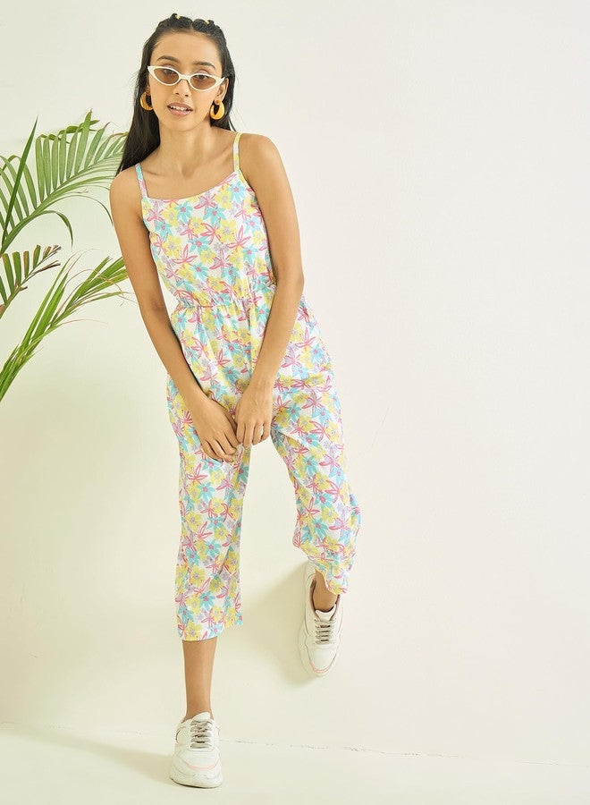 luyk Girls One Piece Dress | jumpsuits for Girls stylish |Multi Colour Printed Jumpsuit Waist Tie-Ups | Printed pattern | Floral Shoulder Straps-neckline | jumpsuits casual Wear. - Image 5