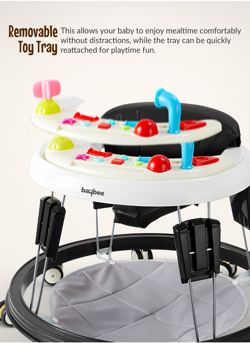 BAYBEE Indy Pro Round Baby Walker for Kids with 5 Height Adjustable, Music & Food Tray | Foldable Kids Walker with Pu Leather Seat Cover & Footmat | Toddler Walker for Baby 6 to 18 Months Boys Girls Black  - Image 5