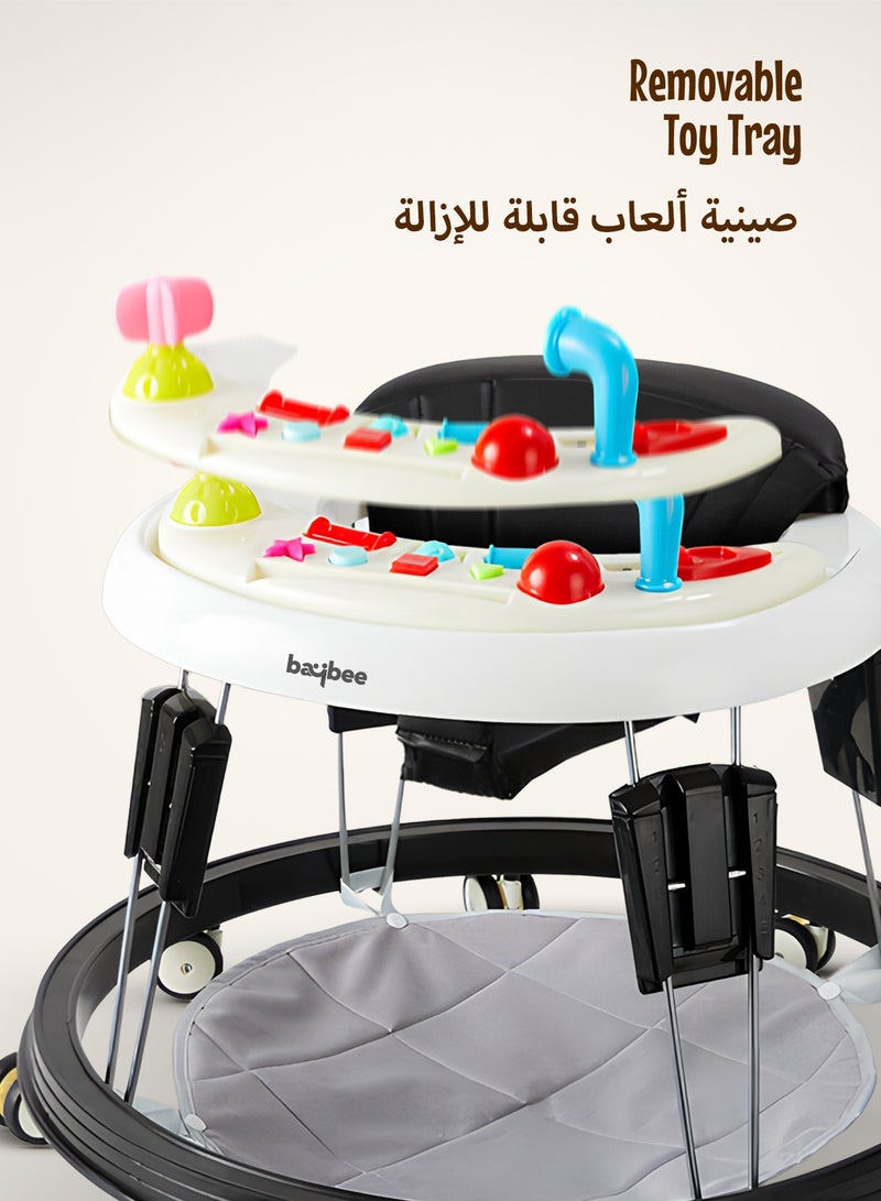 بيبي عربة مشي للأطفال إندي برو راوند مع 5 مستويات ارتفاع قابلة للتعديل، موسيقى وصينية طعام | عربة مشي قابلة للطي للأطفال مع غطاء مقعد من جلد PU وحصيرة قدم | عربة مشي للأطفال من عمر 6 إلى 18 شهرًا للأولاد والبنات – لون أسود - Image 5