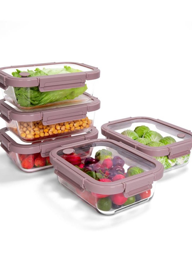 BOROHOUSE 5-Pack Borosilicate Glass Containers with Tempered Lids, 35.2oz/4.4 Cup Airtight Meal Prep Set, Microwave/Freezer Safe (Pink) - Image 1