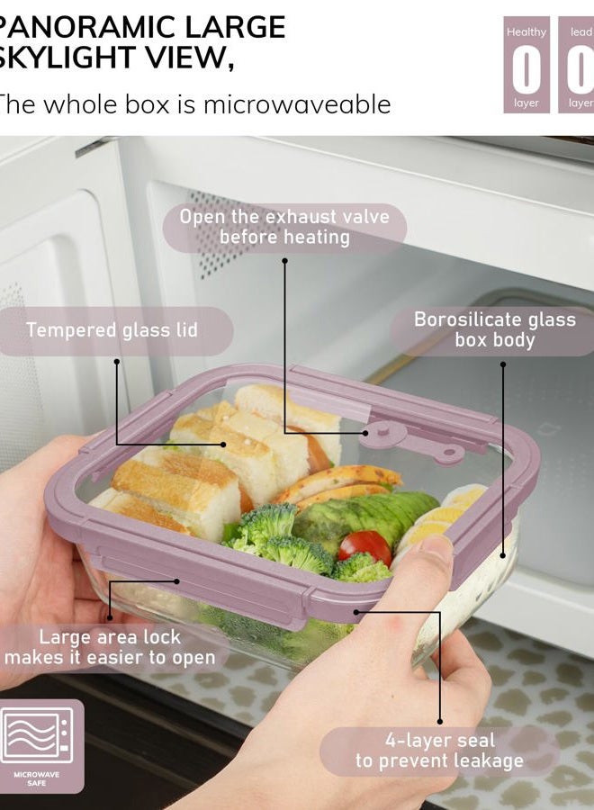 BOROHOUSE 5-Pack Borosilicate Glass Containers with Tempered Lids, 35.2oz/4.4 Cup Airtight Meal Prep Set, Microwave/Freezer Safe (Pink) - Image 5