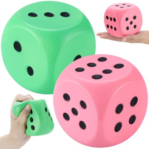Zomiboo 2 Pcs 393 Large Foam Dice for Classroom Jumbo 6 Sided Giant Dice Casino Party Decoration Squeeze Anxiety Stress Relieve Toy Gifts for Valentines Day Adults Kids Board Game Pink Green - Image 1
