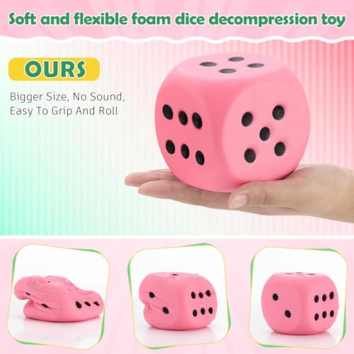 Zomiboo 2 Pcs 393 Large Foam Dice for Classroom Jumbo 6 Sided Giant Dice Casino Party Decoration Squeeze Anxiety Stress Relieve Toy Gifts for Valentines Day Adults Kids Board Game Pink Green - Image 5