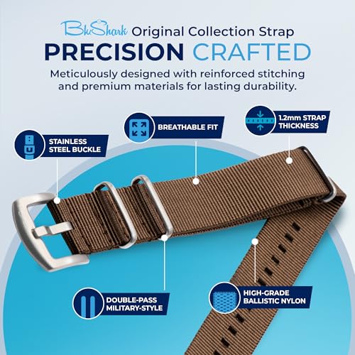 BluShark - Original Collection Military-Style Waterproof Watch Strap, Fits All Timepiece Brands, Durable Nylon Wristwatch Accessories with Stainless Steel Buckle, Burnt Umber, 18mm - Image 3