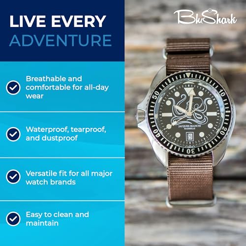 BluShark - Original Collection Military-Style Waterproof Watch Strap, Fits All Timepiece Brands, Durable Nylon Wristwatch Accessories with Stainless Steel Buckle, Burnt Umber, 18mm - Image 4