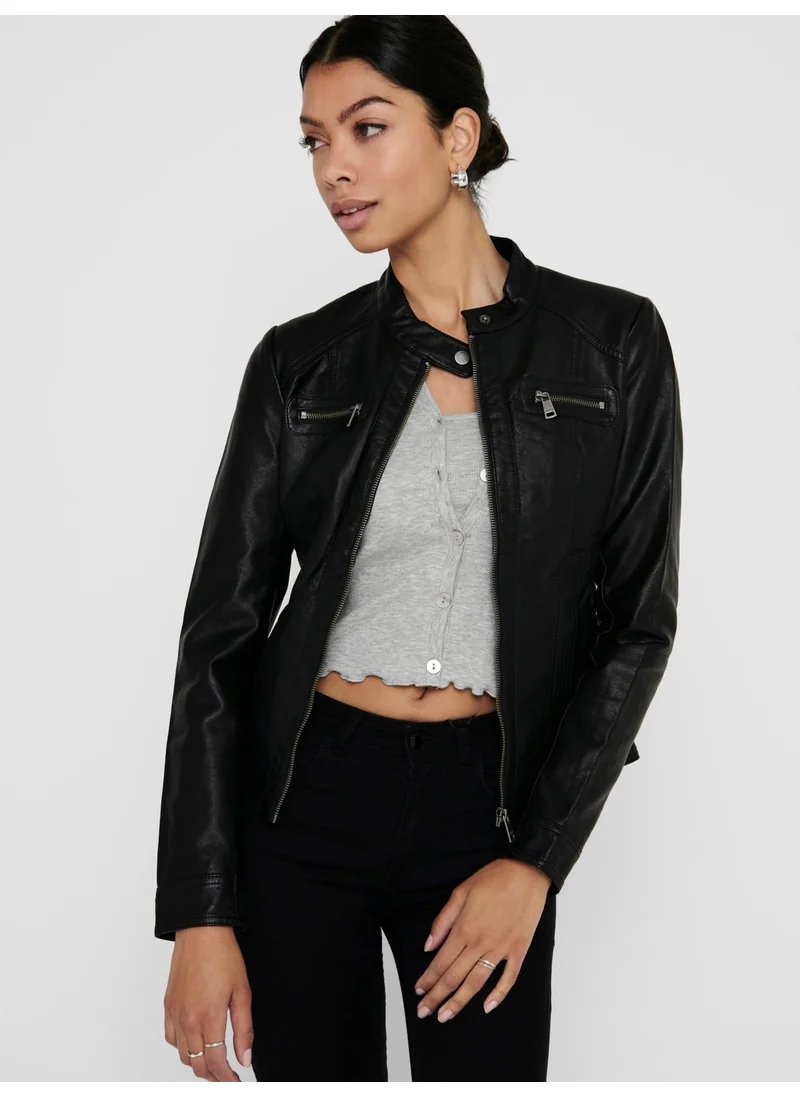 اونلي 15081400 Women's Leather Jacket Black