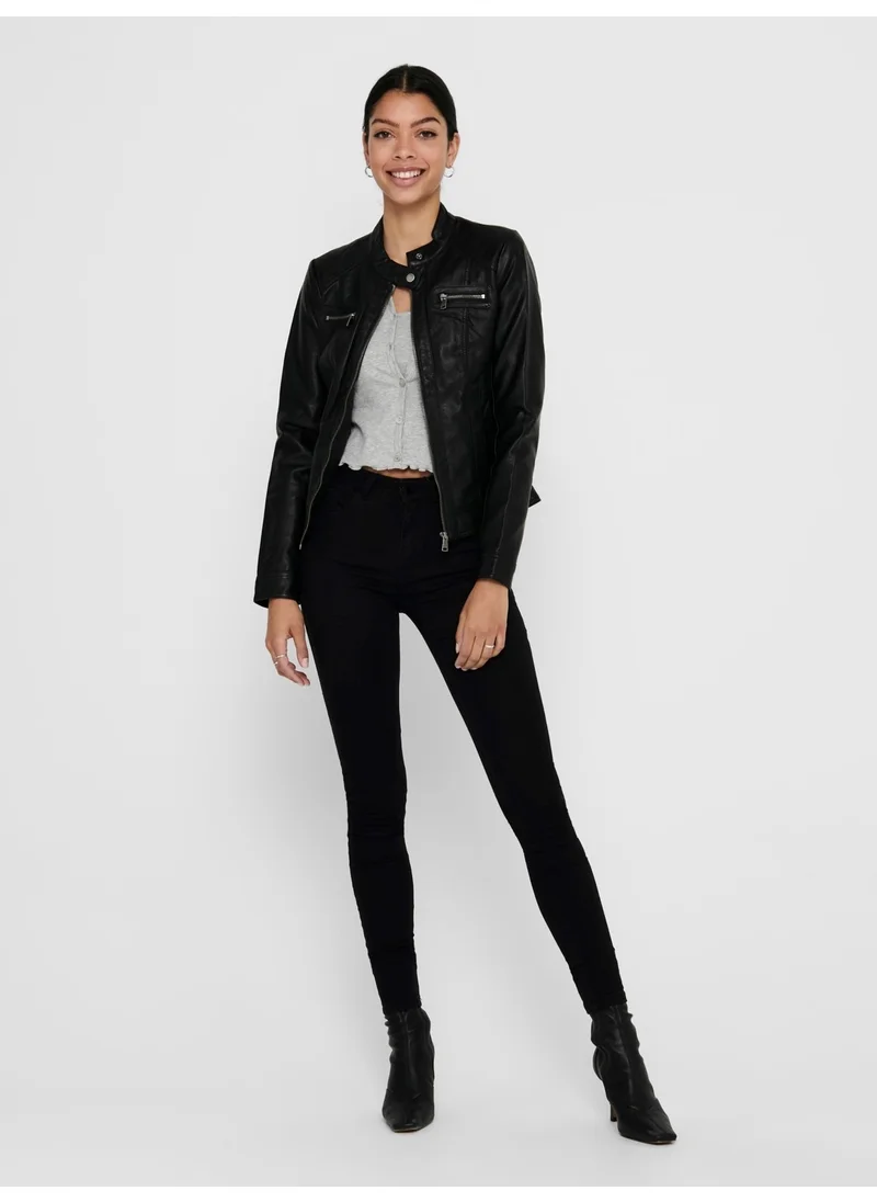 اونلي 15081400 Women's Leather Jacket Black