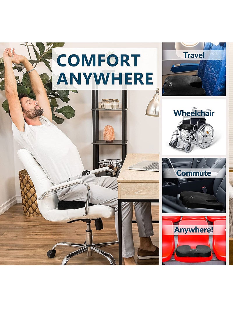 Cool Baby COOLBABY Gel Reinforced Seat Cushion Memory Foam Seat Cushion Ergonomic U Shape Design Non-Slip Strap Soft Velvet Cover For Sciatica Tailbone Back Pain Relief Home Office Car Wheelchair Gray  - Image 3