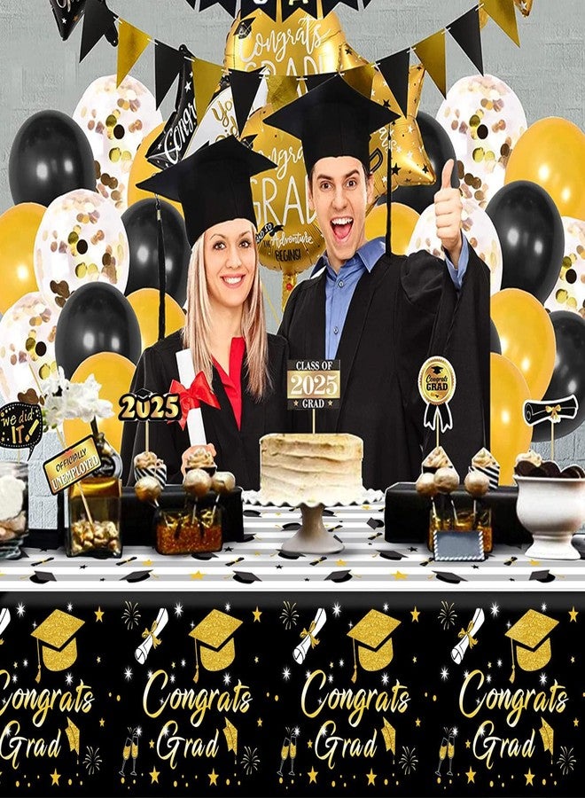 CESOF Graduation Tablecloth Party Decorations 2026, 3 Pack Thick Black and Gold 54"x108" Congrats Grad Disposable Table Covers Plastic Cloth Tablecover for College High School Class of 2026 Party Supplies - Image 5