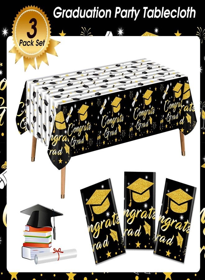 CESOF Graduation Tablecloth Party Decorations 2026, 3 Pack Thick Black and Gold 54"x108" Congrats Grad Disposable Table Covers Plastic Cloth Tablecover for College High School Class of 2026 Party Supplies - Image 2