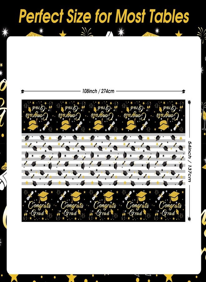 CESOF Graduation Tablecloth Party Decorations 2026, 3 Pack Thick Black and Gold 54"x108" Congrats Grad Disposable Table Covers Plastic Cloth Tablecover for College High School Class of 2026 Party Supplies - Image 3