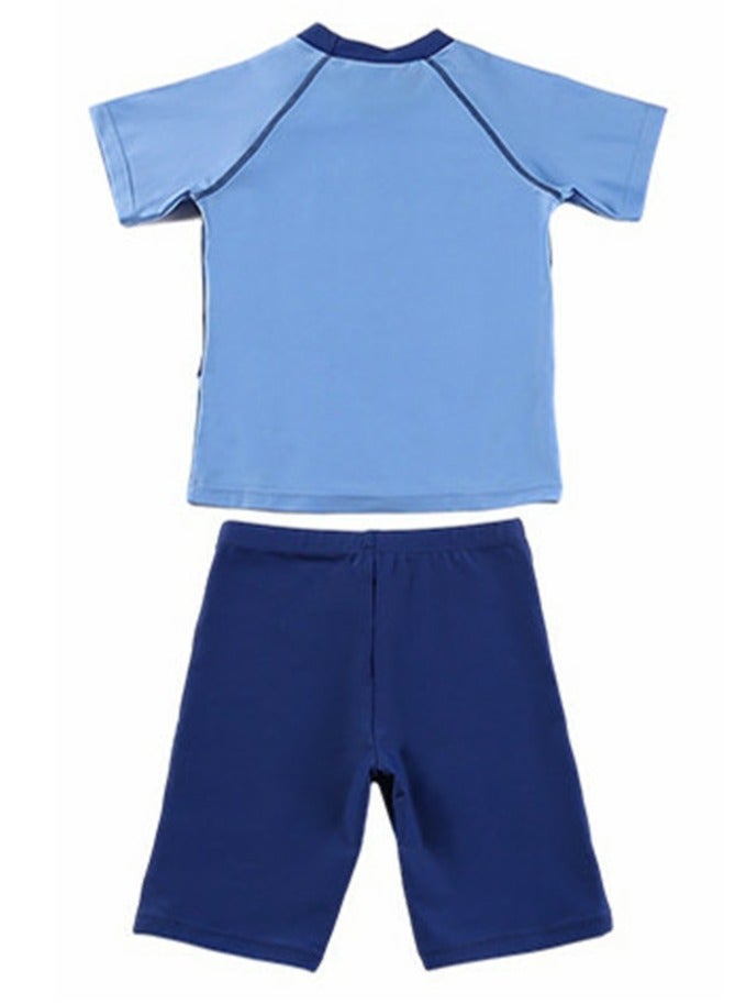 Loquat Boys Split Swimsuits Set Short Sleeve Swim Shirts ,Swim Trunks 2 Piece Swim Set Sky Blue - Image 2