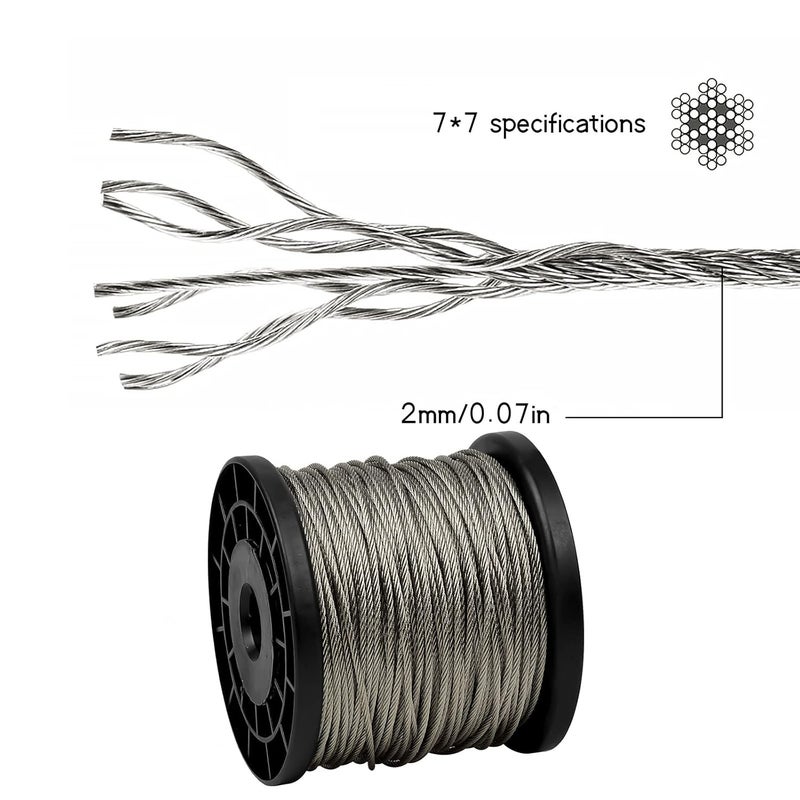 Fodlon 1 Roll of Wire Rope, 60 m Picture Frame Wire Rope, Rope Stainless Steel 2 mm, High Performance Stainless Steel Wire Spool for Hanging Picture Frame, Cable Railing, Dogs. Can Hold up to 380 lbs - Image 3