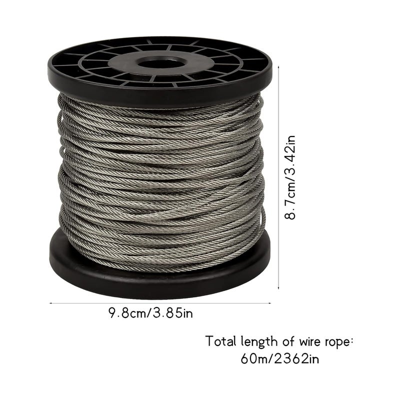Fodlon 1 Roll of Wire Rope, 60 m Picture Frame Wire Rope, Rope Stainless Steel 2 mm, High Performance Stainless Steel Wire Spool for Hanging Picture Frame, Cable Railing, Dogs. Can Hold up to 380 lbs - Image 4