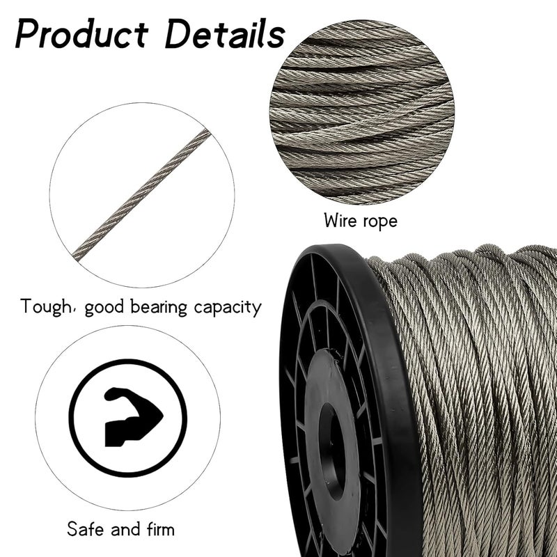 Fodlon 1 Roll of Wire Rope, 60 m Picture Frame Wire Rope, Rope Stainless Steel 2 mm, High Performance Stainless Steel Wire Spool for Hanging Picture Frame, Cable Railing, Dogs. Can Hold up to 380 lbs - Image 2
