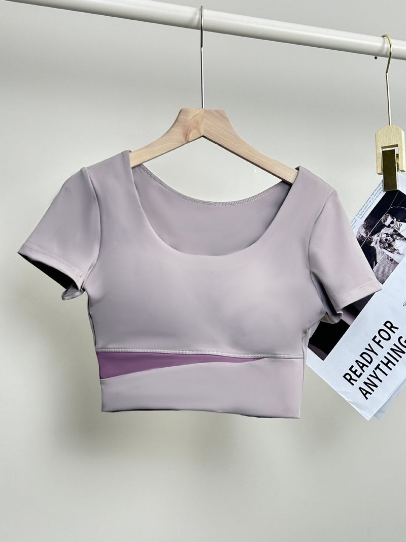 In-Stock High-Elastic Shockproof Bra With Side Support For Sports, Fitness, Yoga, Pilates, Short-Sleeve Tank Top For Yoga And Fitness - Image 1