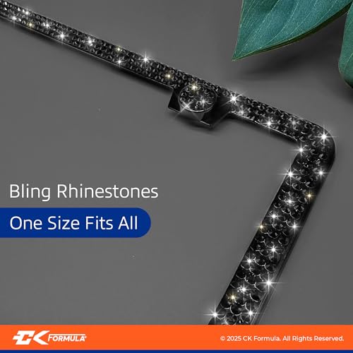 CK FORMULA Bling License Plate Frames for Women - 2 Pack, Sparkly Diamond Car Accessories with 1600 Rhinestones, Street-Legal, Rust-Free, Rattle-Proof, Slim Car Tag Holder Includes Glitter Crystal Caps (Black) - Image 3