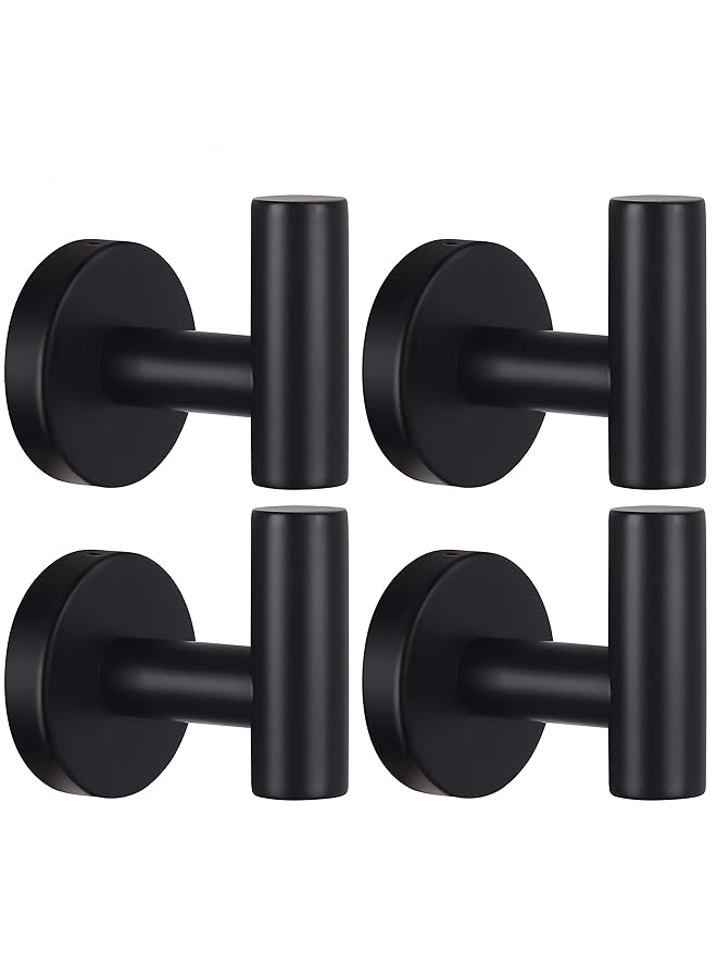 erorex Towel Hooks Bathroom Coat Hook Robe Hook Stainless Steel Heavy Duty Door Hanger Towel Robe Clothes Cabinet Closet Sponges Wall Hook For Bathroom Bedroom Kitchen Hotel Pool 4 Packs Matte Black - Image 1
