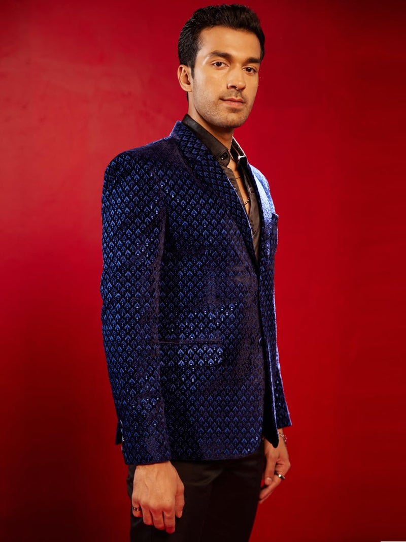 VASTRAMAY Men's Blue Velvet Blazer_VSHRMCT023BU_38 - Image 3