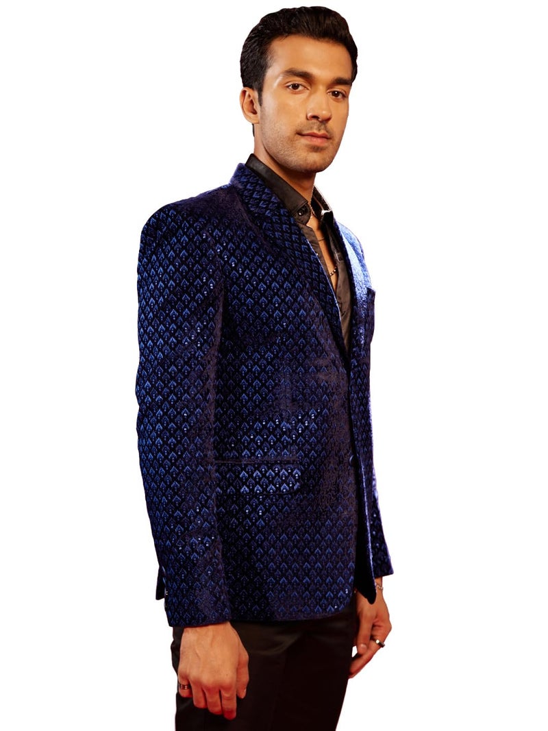 VASTRAMAY Men's Blue Velvet Blazer_VSHRMCT023BU_38 - Image 1
