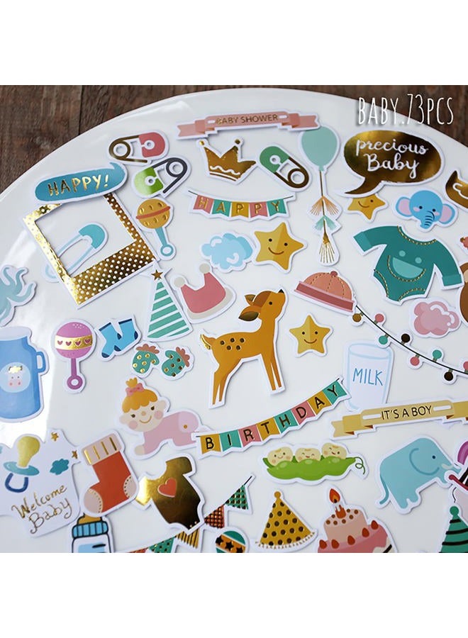 Doraking 73PCS Baby Loves Foil Gold Decorative Stickers for Scrapbook Journals Birthday Party Invitation Cards Kids Gift Wrap Stickers, Doraking No-Repeat Cute Cartoon Stickers (Baby) - Image 4
