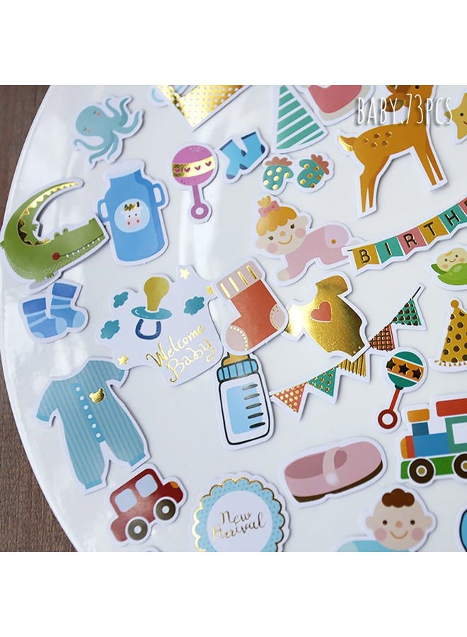 Doraking 73PCS Baby Loves Foil Gold Decorative Stickers for Scrapbook Journals Birthday Party Invitation Cards Kids Gift Wrap Stickers, Doraking No-Repeat Cute Cartoon Stickers (Baby) - Image 3