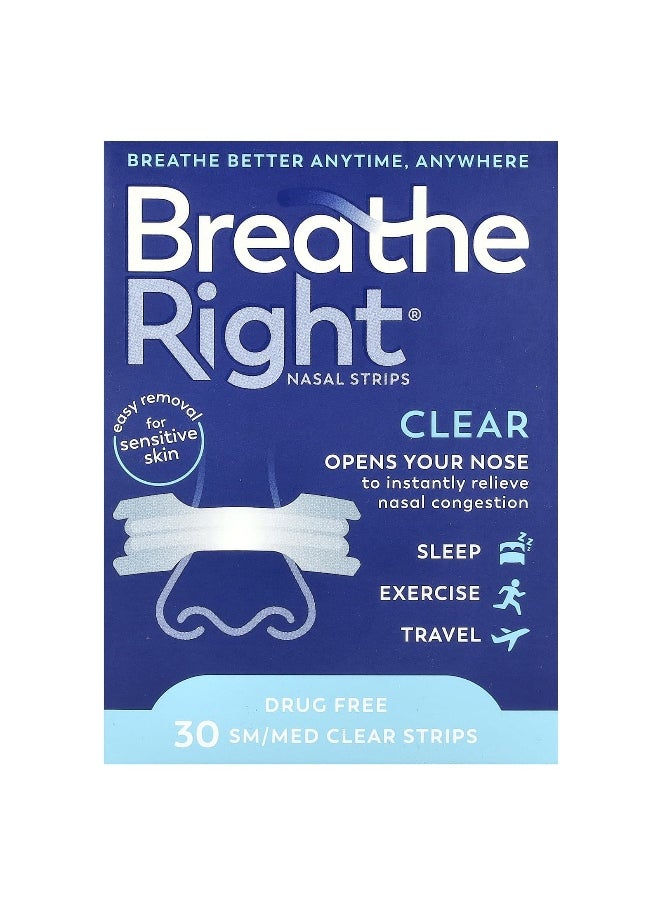 Breathe Right Breathe Right, Nasal Strips, SM/Med, Clear, 30 Strips  - Image 1