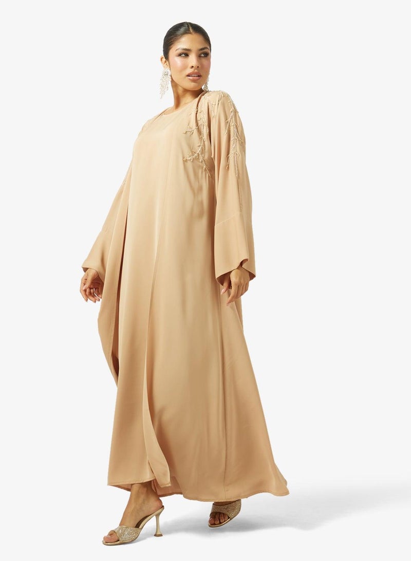hayas closet Floral Embellished Open Front Belt Abaya - Image 4