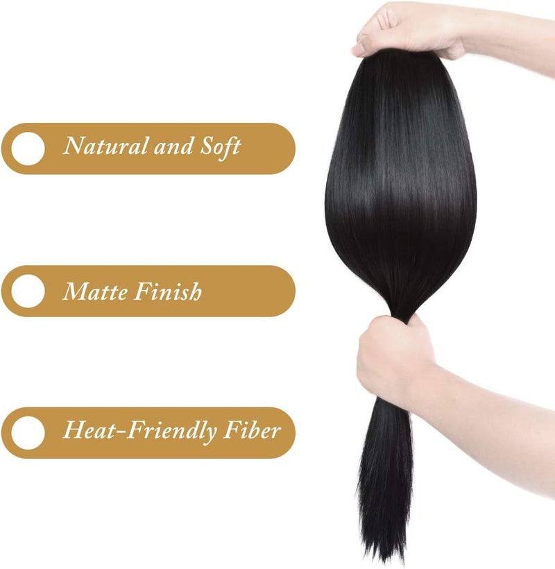 REECHO 24" Straight Clips in hair extensions Clips on Hairpieces Synthetic Hair Extensions for Women 5 Clips per Piece - Natural Black - Image 2