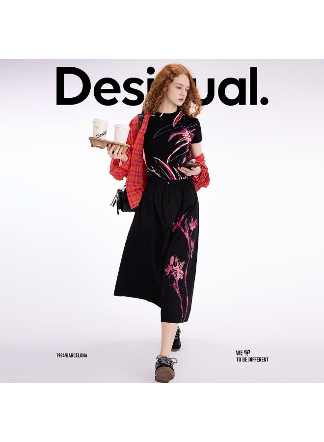 DESIGUAL ss25 New Floral Print A-line Long Drawstring Skirt - Image 5