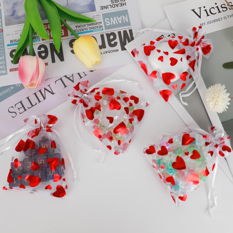 Tapleap Small Valentines Gift Bags for Kids Classroom, Heart Print Organza Drawstring Bags for Packaging Candy or Goodie, For Wedding, Birthday, Bridal Showers, 50Pcs 3Â½x4Â¾in(9x12cm) - Image 2