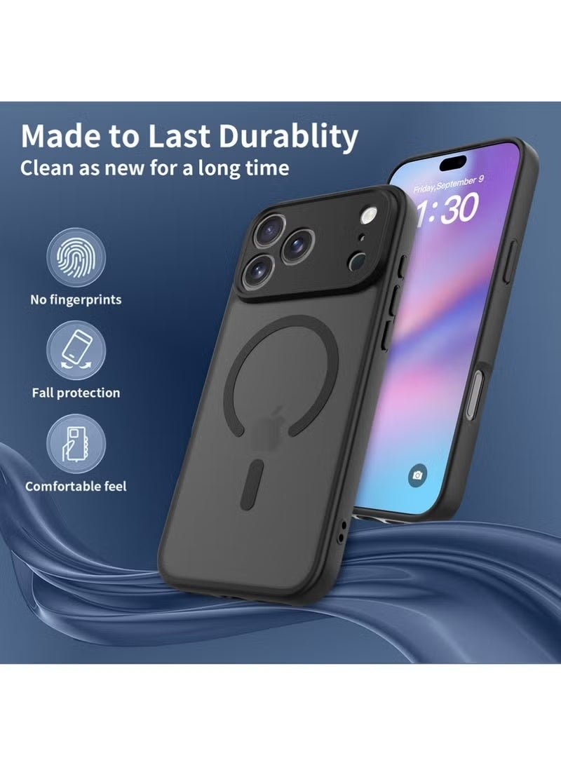 JAJEEK iPhone 17 Pro Max Magnetic Case with MagSafe Compatibility, 6.9'' Translucent Matte Slim Shockproof Phone Cover, Durable Anti-Scratch Protective Case – Black - Image 4