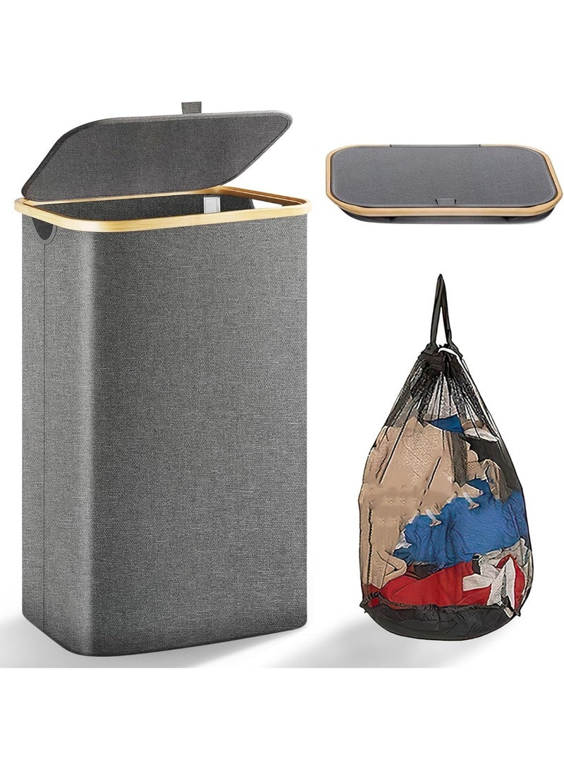 Rness Laundry Basket with Lid, Clothes Hampers for Laundry, with Bamboo Handles, A Removable Bag, 105L Large Capacity, Foldable, for Bedroom, Bathroom, Laundry Room
