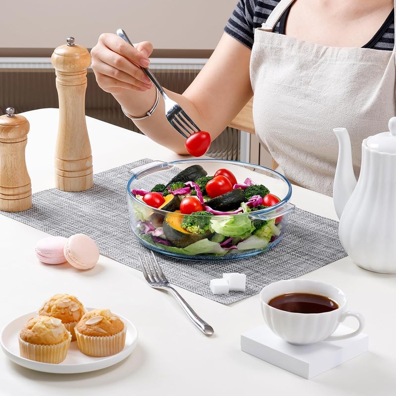 NUTRIUPS Glass Casserole Dish with Lid Oven Safe Covered Round Casserole Dish with Handles, Glass Microwavable Bowl With Glass Lid Casserole Cookware (1.7L) - Image 4