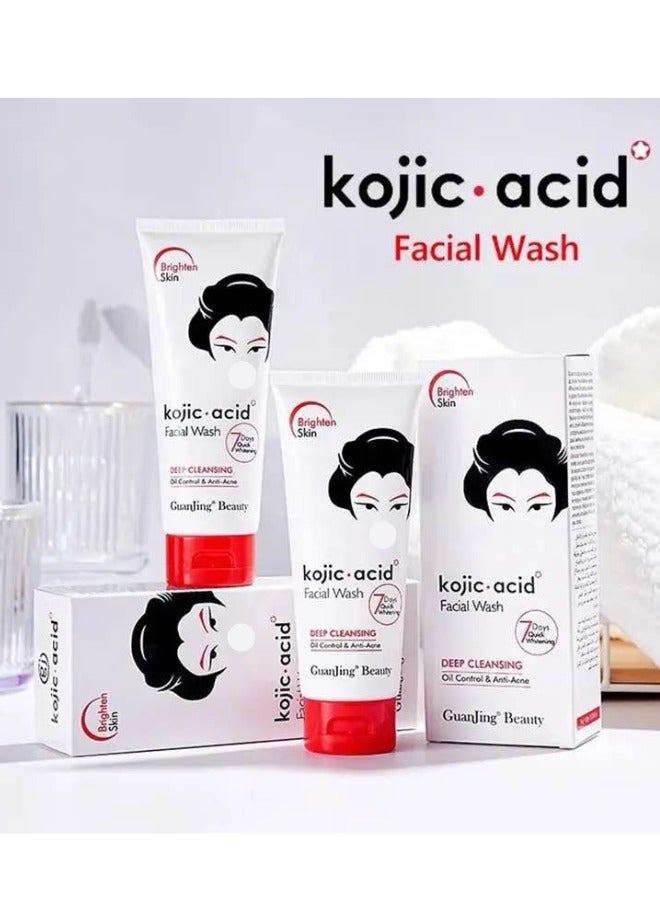 GuanJing Beauty Pack of 2 Kojic Acid Face Wash 100g Each for Whitening Deep Cleansing and Dark Spot Removal - Image 3