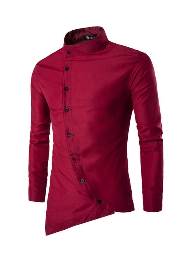 NIBEMINENT Stand Collar Slim Base Shirt Red - Image 1