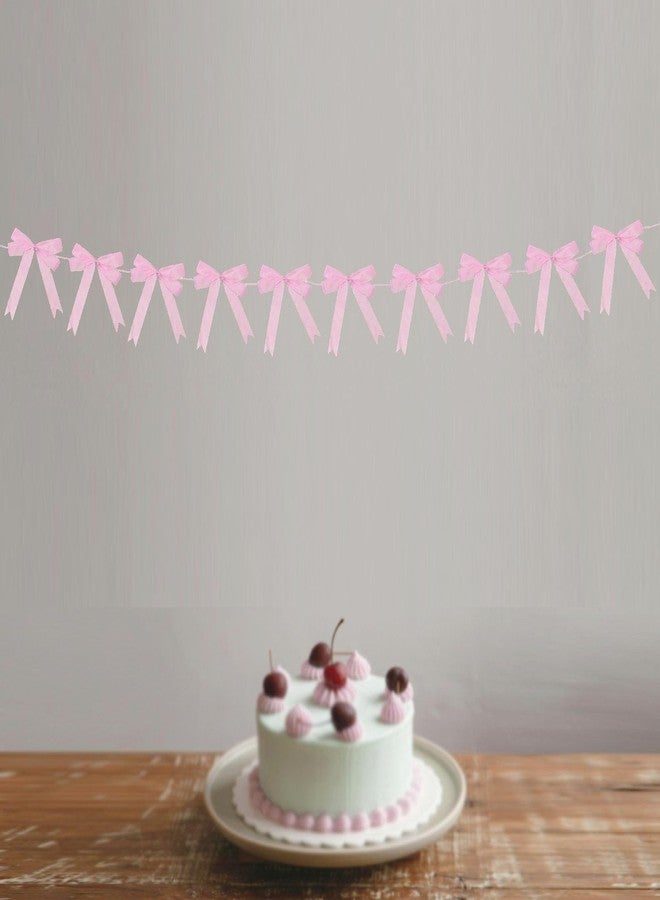 CROWNOS Pre-Strung Pink Bow Banner Garland, Girls/Women Ribbon Bows Decor for Coquette Birthday Party - Image 3