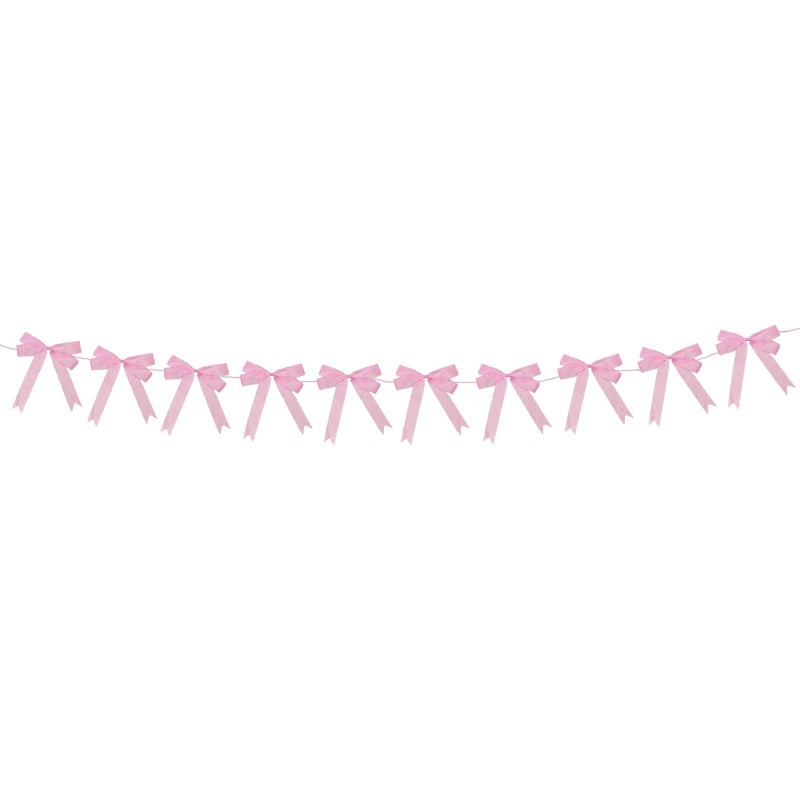 CROWNOS Pre-Strung Pink Bow Banner Garland, Girls/Women Ribbon Bows Decor for Coquette Birthday Party - Image 1